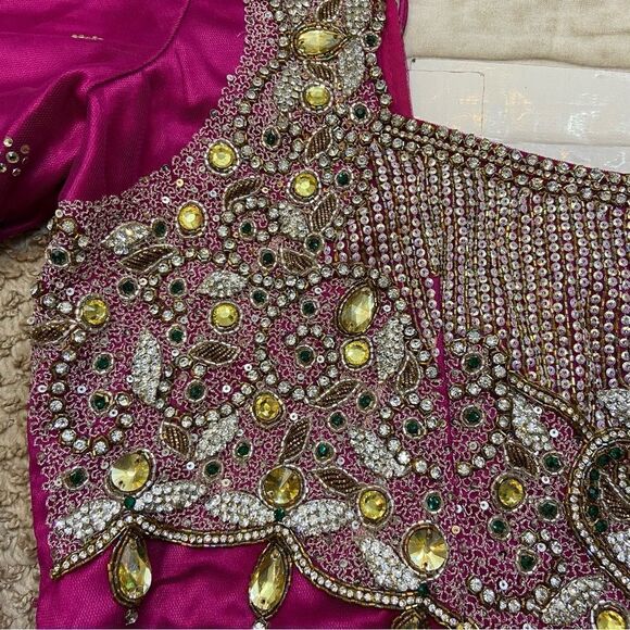One of a Kind Hot Pink Embroidered and Jeweled Sari Top Size Large - Picture 3 of 16